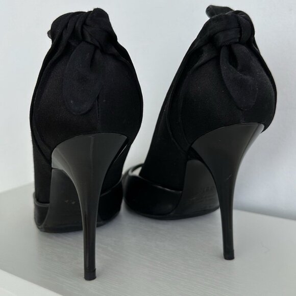 Sergio Rossi Black Satin Peep Toe Pumps Knot Bow High Stiletto Heel EU 39.5 US 9 - Picture 5 of 9